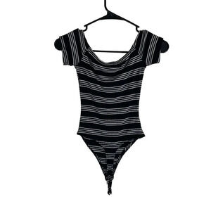 Windsor Black and White Striped Bodysuit Size XS Short Sleeve Stretch Knit